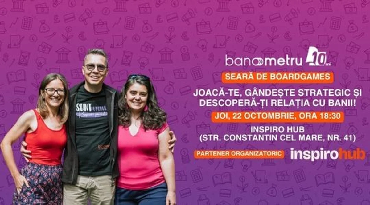 Afiș pentru Banii, strategia și distracția se întâlnesc la seara de boardgames Banometru!