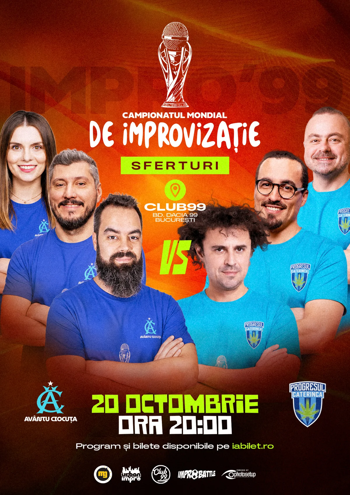 Afiș pentru Avântu Ciocuța vs Progresul Caterinca | Sferturi Meci 3 | Impro Show la Club 99