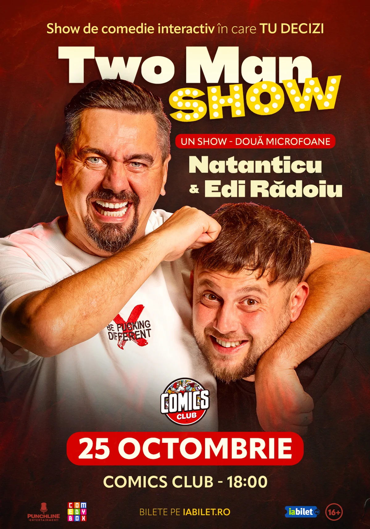 Afiș pentru Two Men Show cu Natanticu și Edi Rădoiu la ComicsClub!
