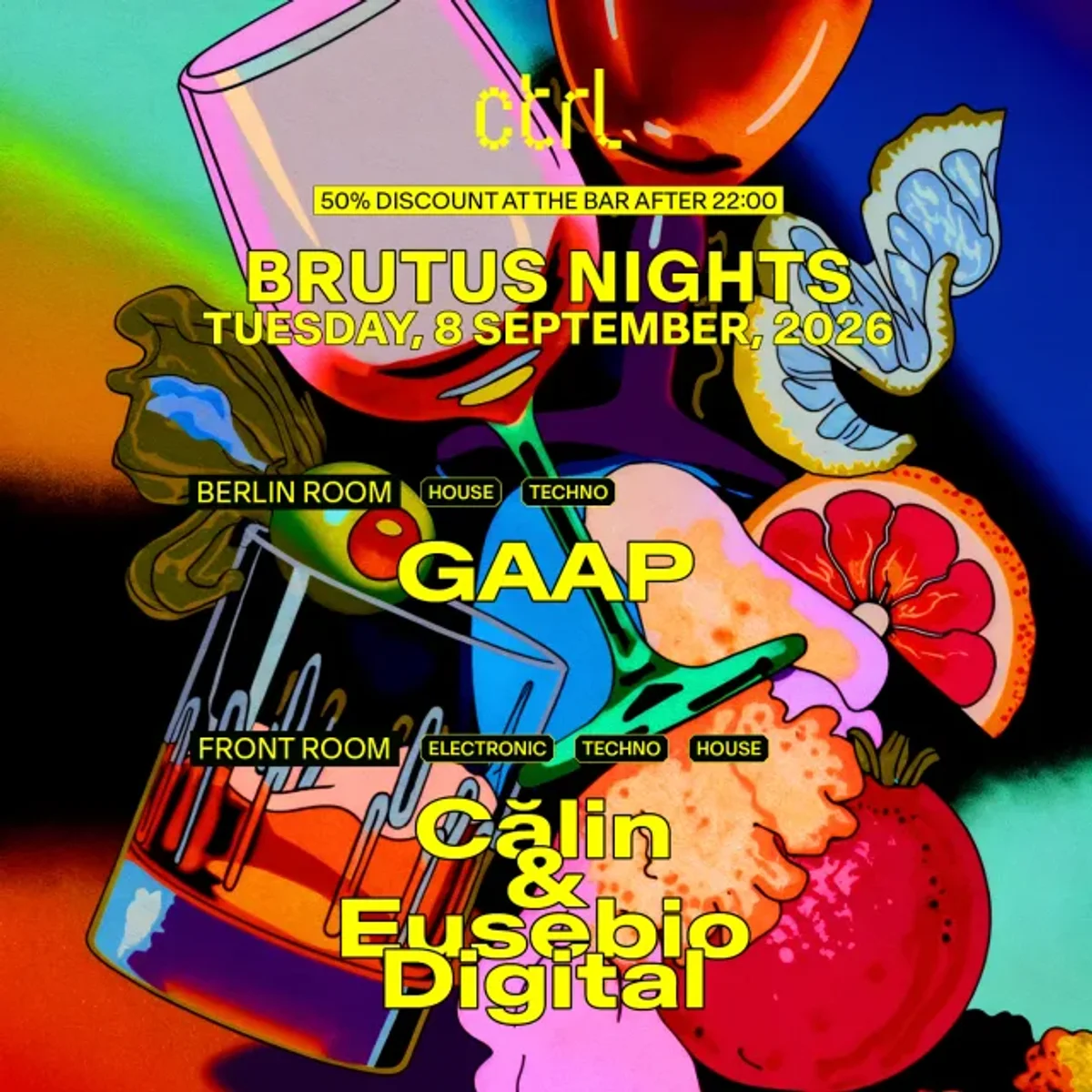 Afiș pentru BRUTUS NIGHTS: GAAP, Călin & Eusebio Digital