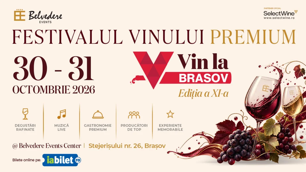 Afiș pentru Festivalul Vinului Premium „Vin la Brașov" - Ediția a XI-a, ziua 1