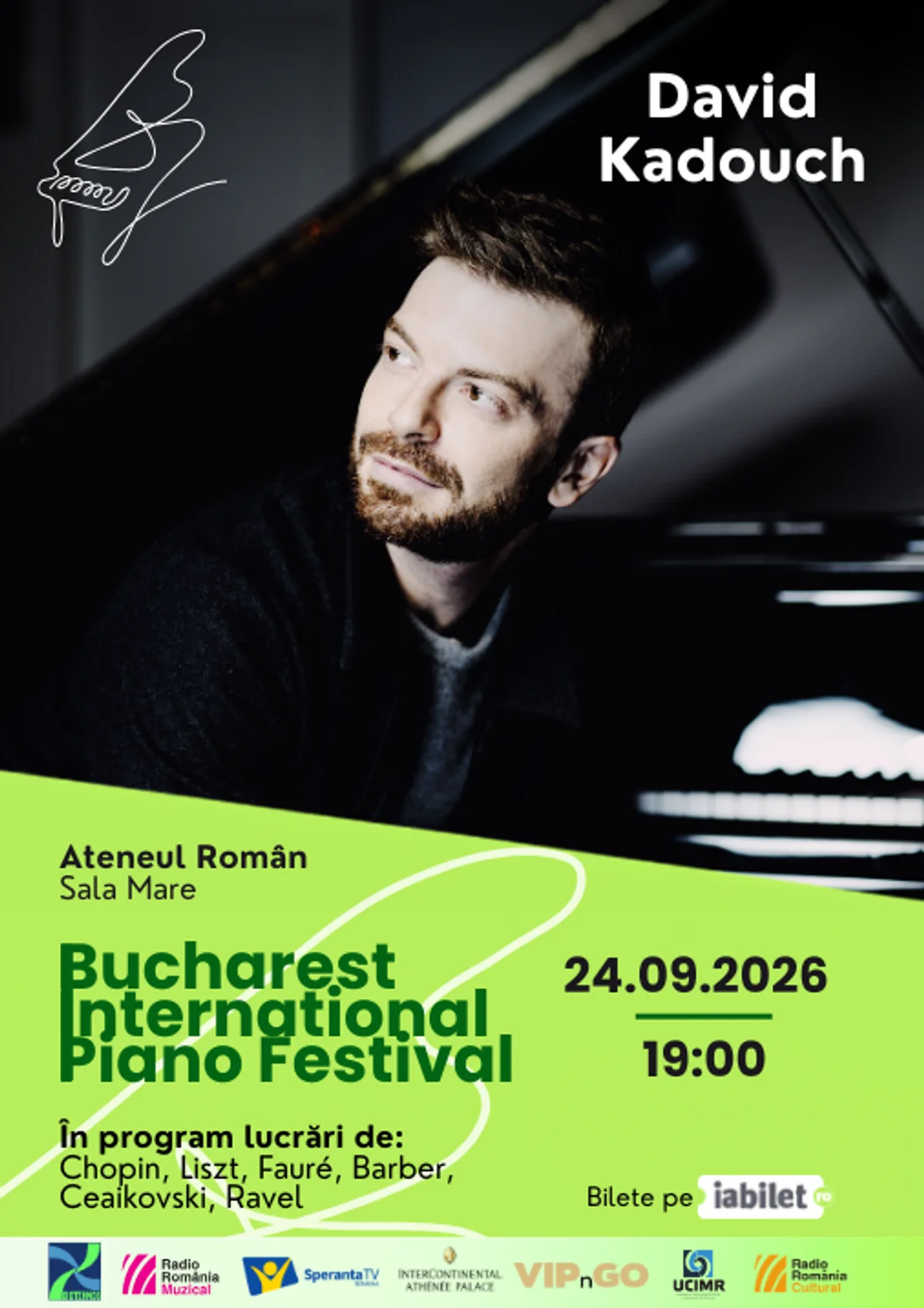 Afiș pentru David Kadouch – Recital de pian | Bucharest International Piano Festival