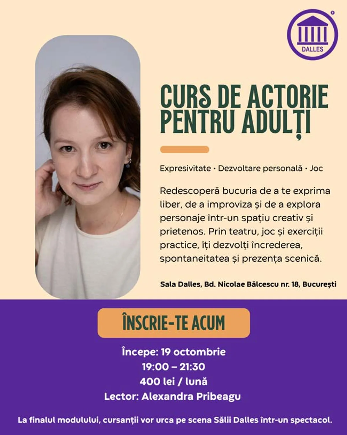 Afiș pentru Curs de actorie pentru adulți