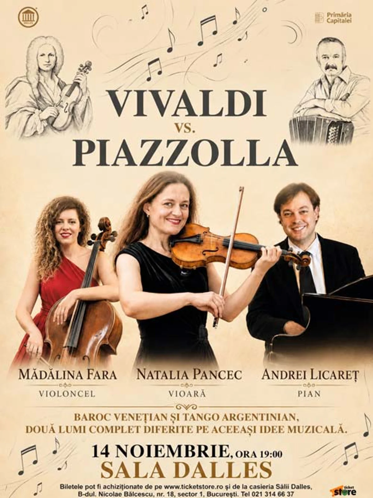 Afiș pentru Vivaldi vs. Piazzolla: Dialogul Anotimpurilor între Baroc și Tango Argentinian în aceeași idee muzicală