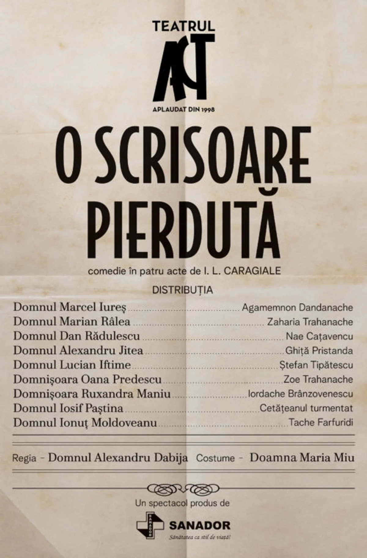 Afiș pentru O SCRISOARE PIERDUTĂ (reprezentație în cadrul FNT 2026)