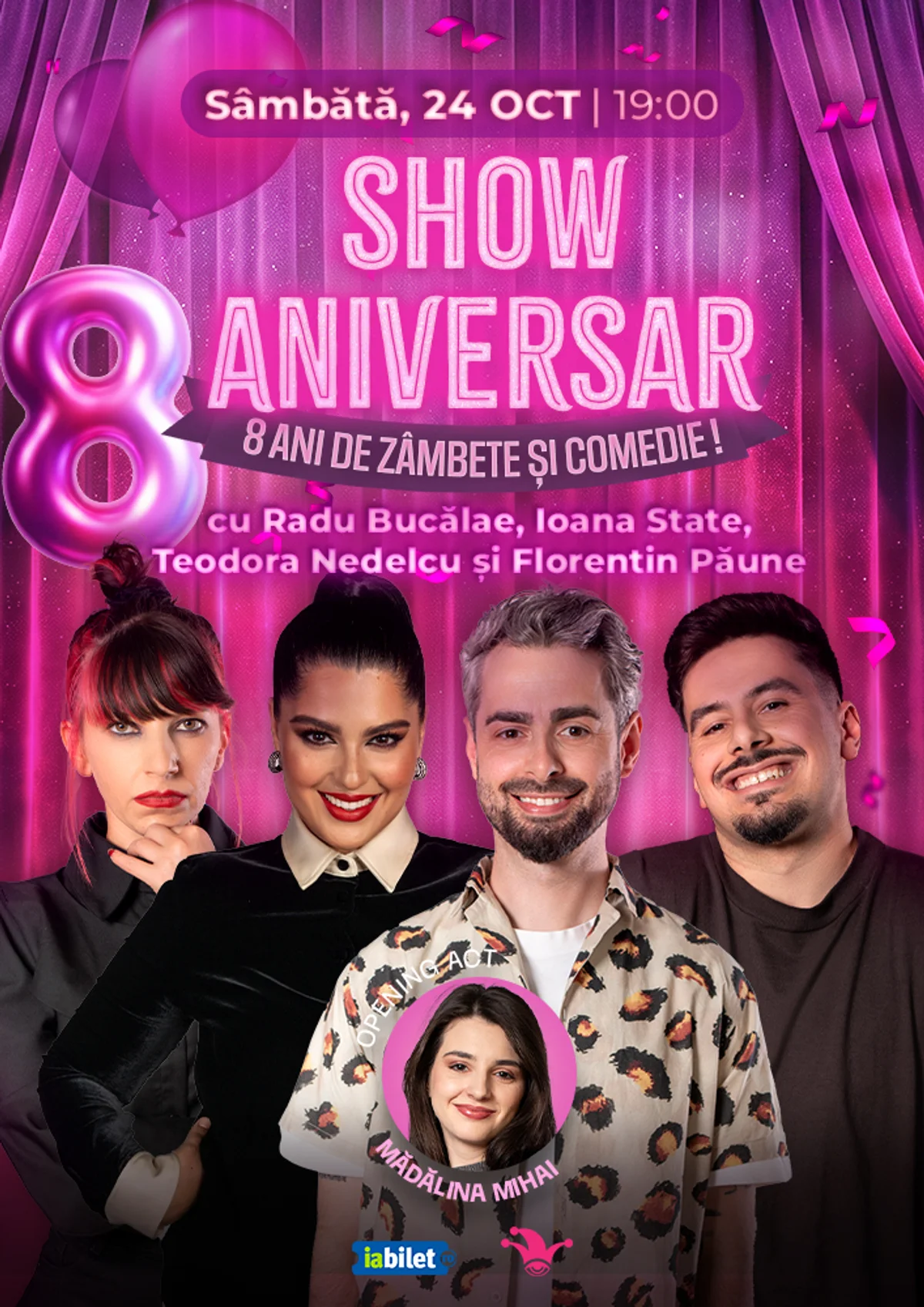 Afiș pentru The Fool: Stand-up comedy cu Bucălae, Ioana State, Teodora Nedelcu și Florentin Păune