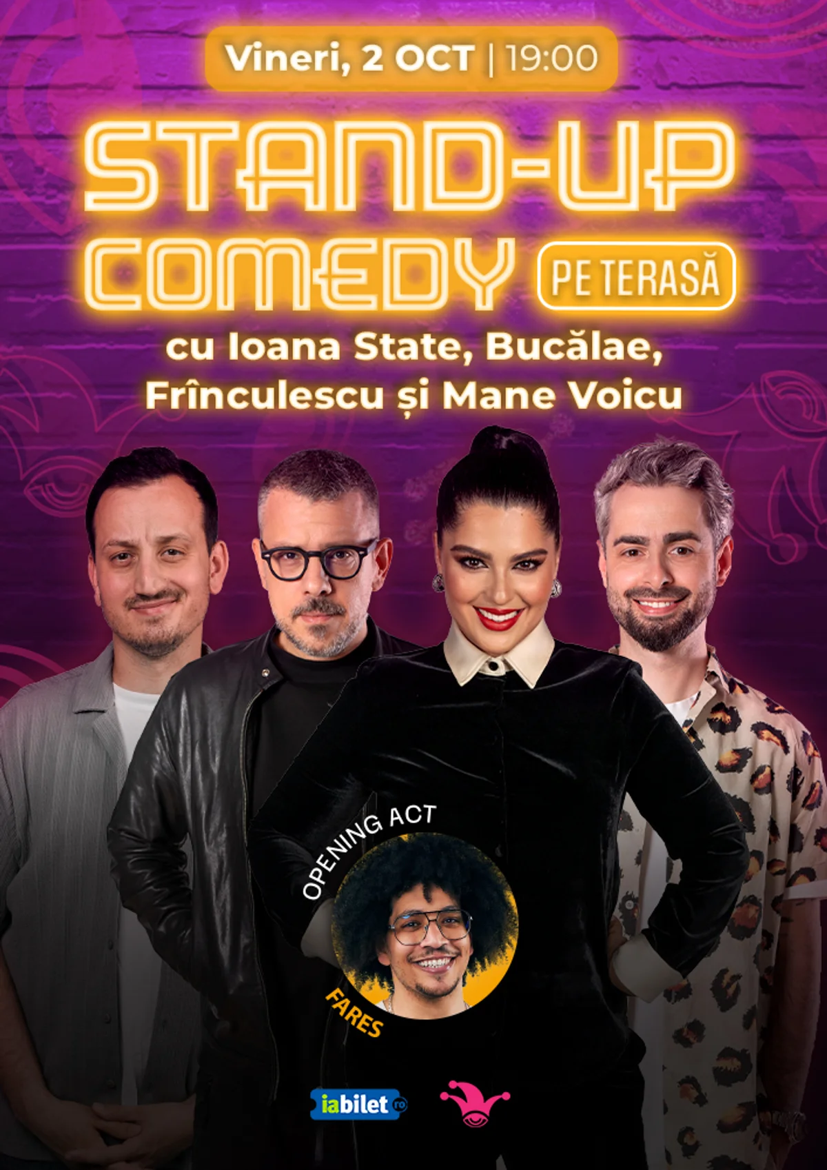 Afiș pentru The Fool Terasa: Stand-up comedy cu Bucălae, Mane Voicu, Ioana State și Frînculescu