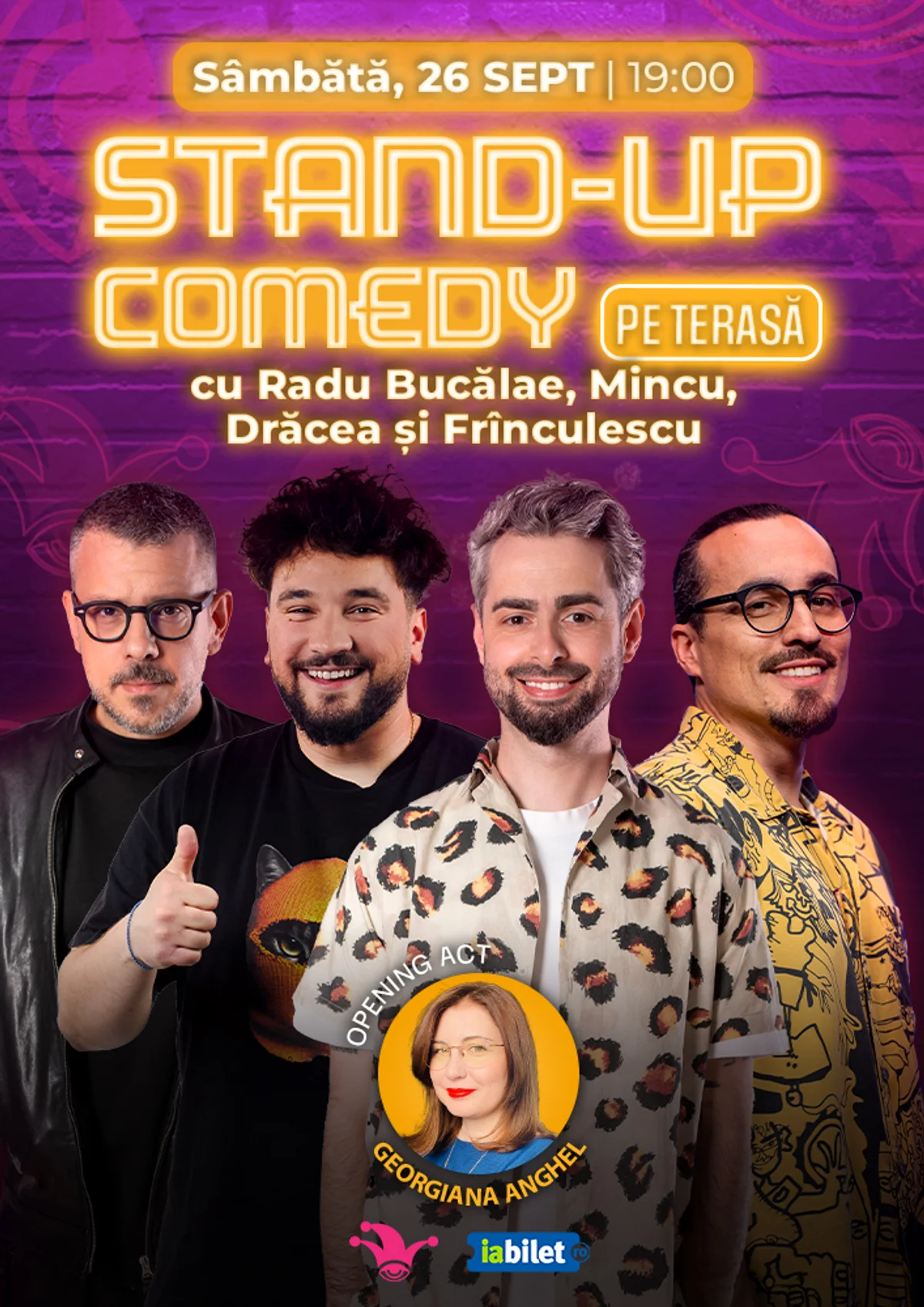 Afiș pentru The Fool Terasa: Stand-up comedy cu Bucălae, Mincu, Drăcea și Frînculescu