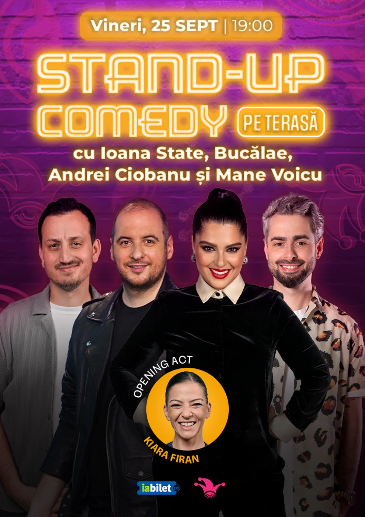 Afiș pentru The Fool Terasa: Stand-up comedy cu Ioana State, Bucălae, Mane Voicu și Andrei Ciobanu