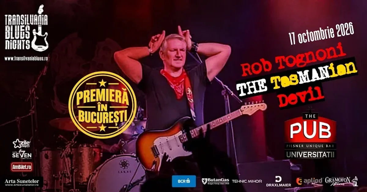 Afiș pentru Rob Tognoni – The Tasmanian Devil @ Transilvania Blues Nights | Premieră în București